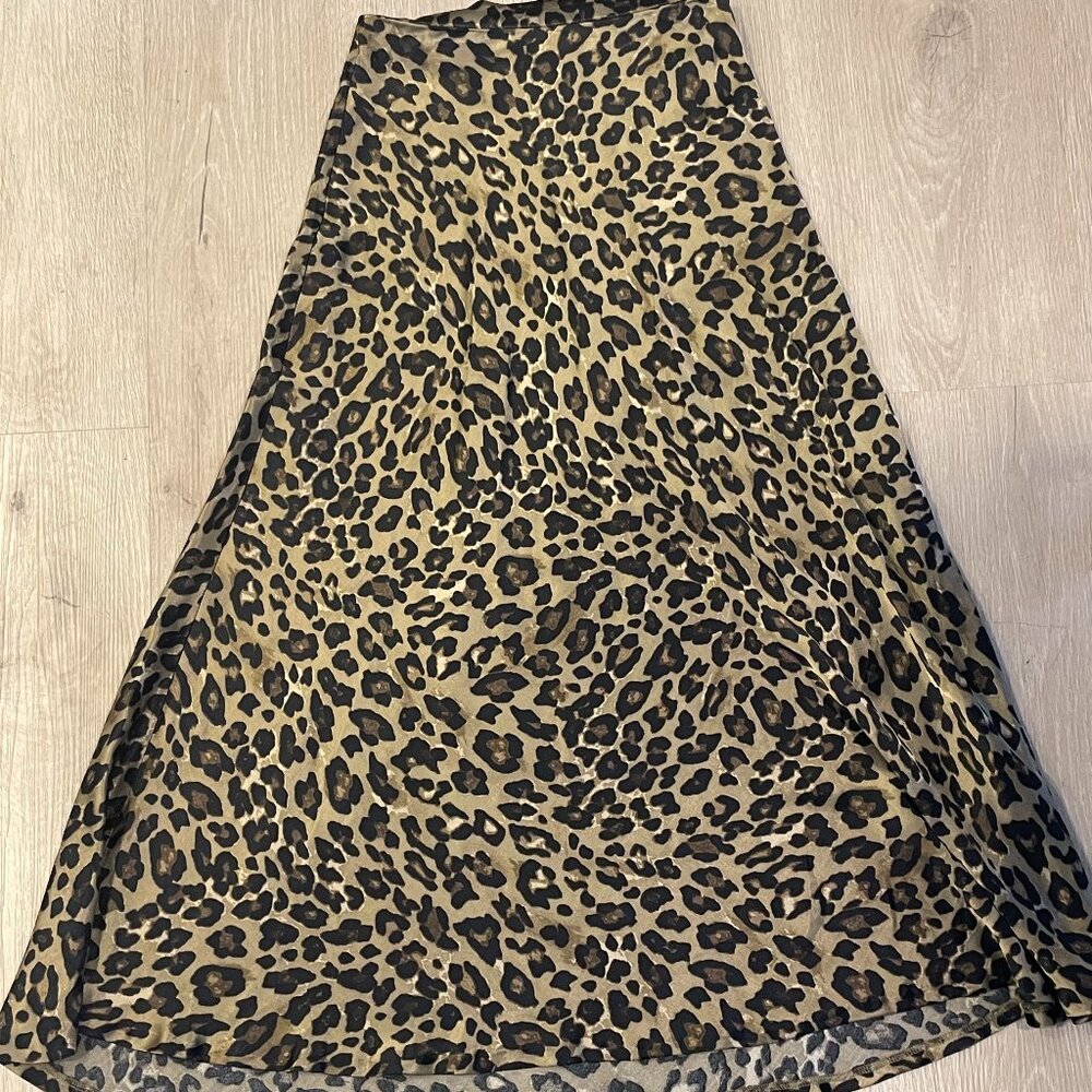 Zara Women's Leopard Print Zip Long Maxi Skirt